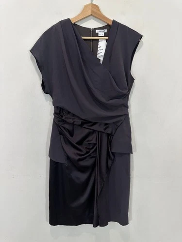 Helmut Lang Dress Women AU 4 Black Silk Blend Ruched Knee Length Lined NEW