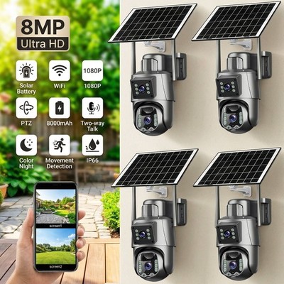 Solar Battery Powered Wireless WiFi Outdoor Pan/Tilt Home Security Camera System