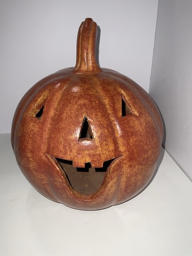 12" große Jack O Laterne Terrakotta Keramik glasiert großer Halloween Kürbis