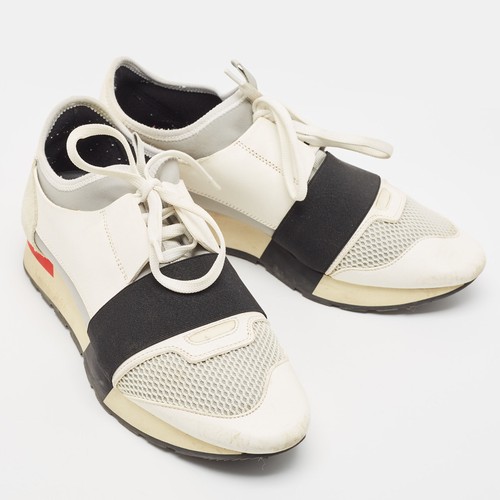 Balenciaga White/Grey Leather and Mesh Race Runner Sneakers Size 39 - 第 4/9 張圖片