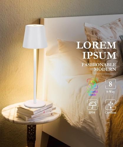 Cordless LED Table Lamp Rechargeable RGB Light Touch Dimmable IP54 White 2 Pack - Picture 6 of 6