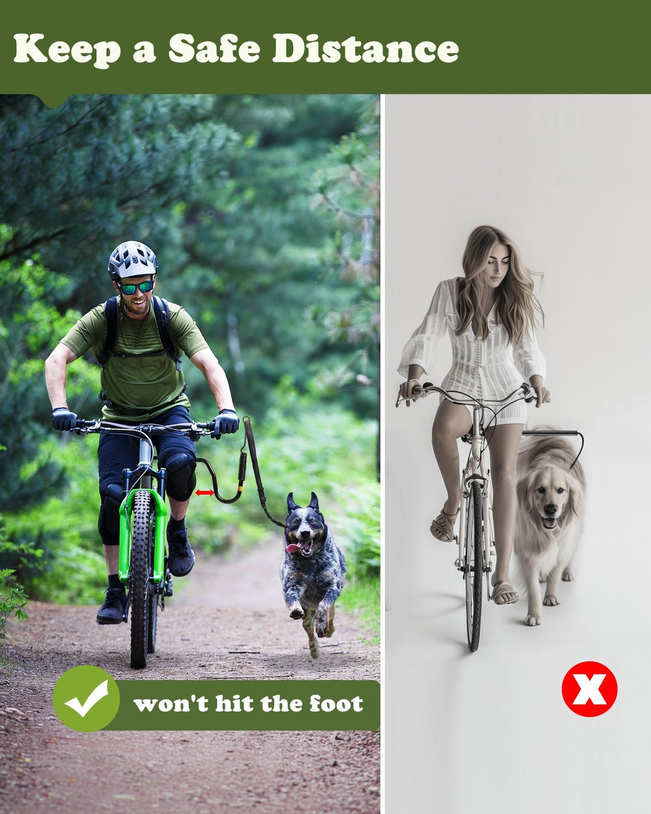 Fahrradleine für Hunde mit Quicklock und Abstandhalter - Fahrrad Hundeleine m...