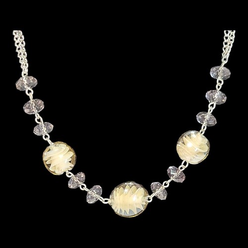 Silver Tone Crystal And Art Glass Beaded Choker Collar Necklace 14"-17" - Picture 6 of 9