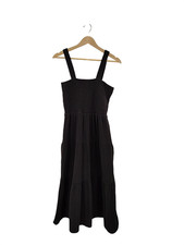 Quince Women 100% Organic Cotton Gauze Smocked Sleeveless Maxi Dress Black M