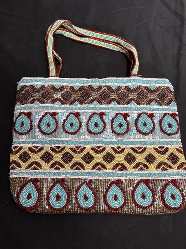 "Bolso Pristina vintage hecho a mano con cuentas 12x10"" - Cartera con cierre magnético" - Imagen 1 de 6