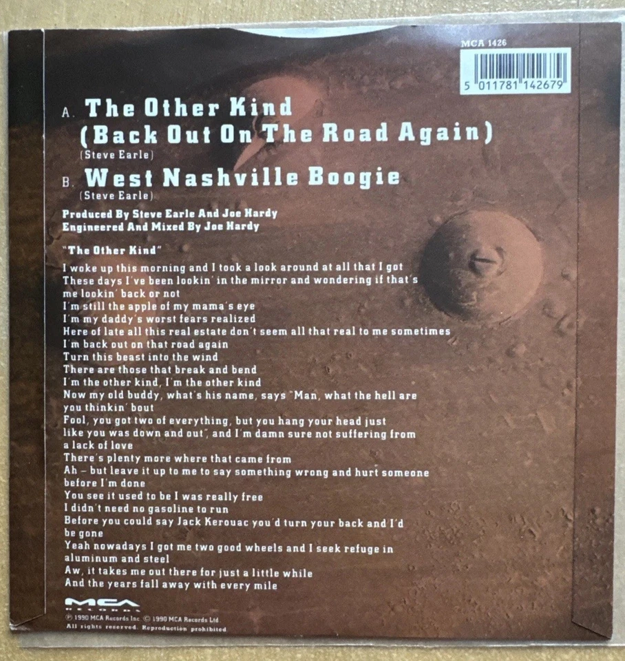 Steve Earle And The Dukes 7” 45rpm Vinyl The Other Kind - Image 2 of 4