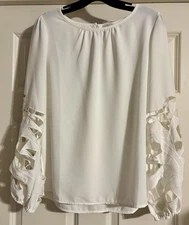 Joie Boho Laser Cut Festive Embroidered Balloon Sleeve Size M Pullover Blouse