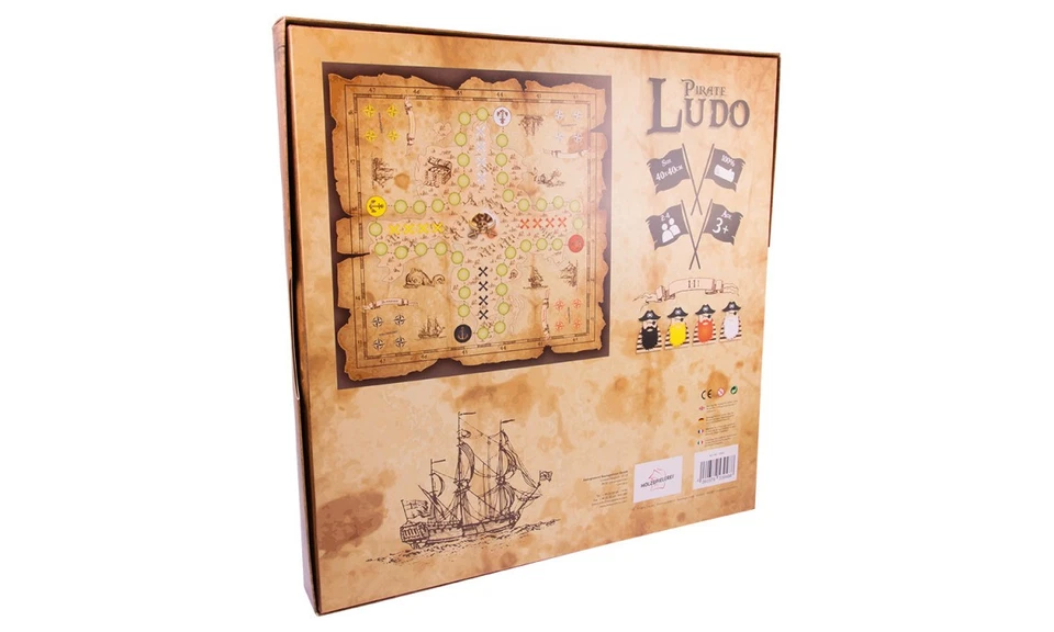 Piraten Ludo aus Holz, Brettspiel 40x40cm, für 2-4 Personen, Würfelspiel - Bild 2 von 4