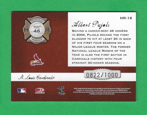 INSERTO #/1000 - 2005 Donruss Classics #HR-16 Albert Pujols - Home Run Heroes - Imagen 2 de 2