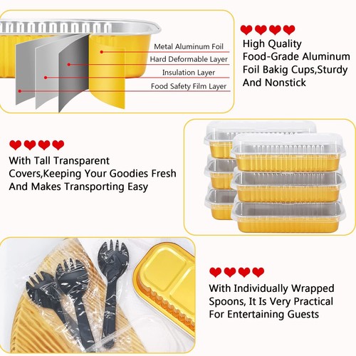 Disposable Baking Tins Foil Mini Pans With Lids 50 Pack 6.8oz - Picture 4 of 6