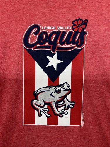 Camicia Lehigh Valley Coquis Iron Pigs donna XL rossa MILB baseball Copa Coqui Frog - Foto 2 di 11