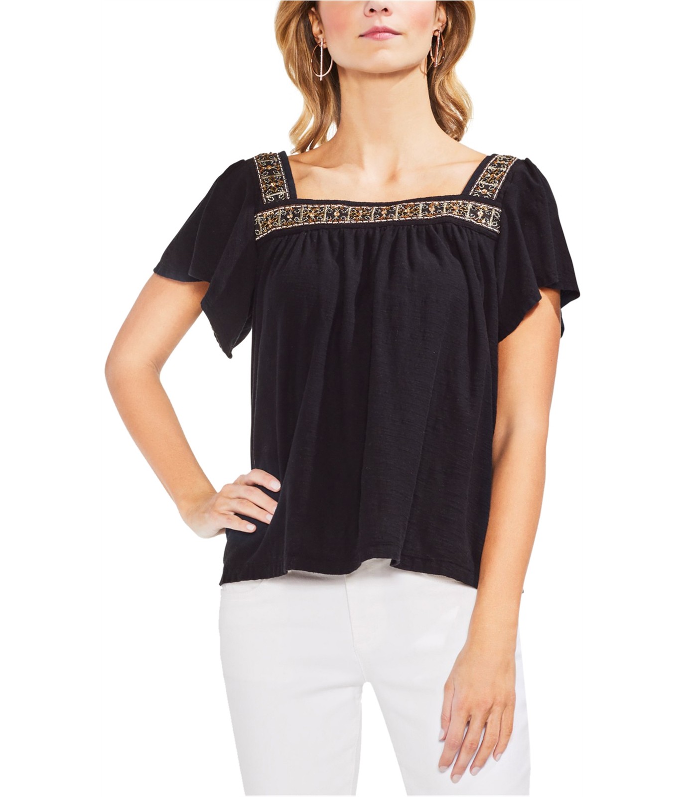 Женская блузка-пуловер с вышивкой пайетками Vince Camuto, черный, Маленький размер