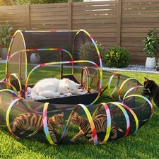 2 in 1 Outdoor Cat Enclosure, Scalable Portable Pop Up Cat Tent with Mesh Tun...