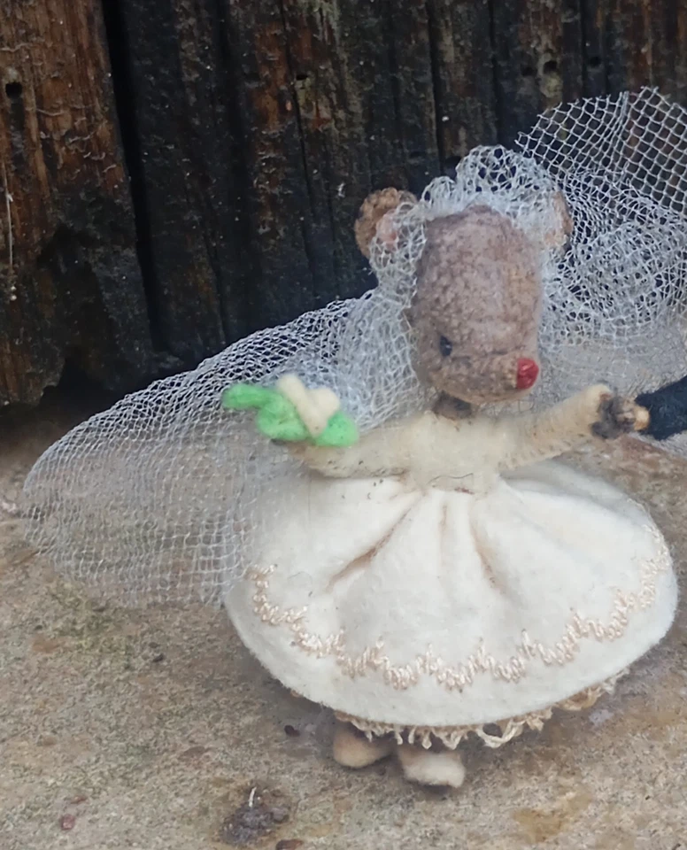 Rare Ancien Couple de Souris en Feutrine Marié   Mariage 1960 Steiff Mouse Jouet - Photo 3/4