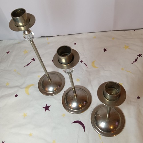 Vintage Kerzenständer versilbert mit Kristallperlen 3er Set 80er Jahre - Bild 2 von 5