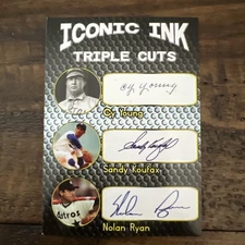 Iconic Ink Triple Cuts NOVELTY CARD Cy Young, Sandy Koufax, Nolan Ryan REPRINT 
