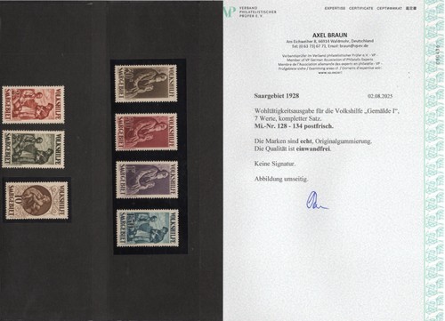Saar 128-134 postfrisch Madonna Gemälde I Fotoattest Expertise VP einwandfrei