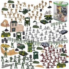 300-Piece Army Men Set: Red, Silver, Tan, Green Soldiers, Tanks, Planes, Flags
