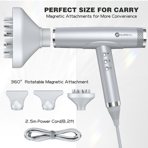 Slopehill Profi Haartrockner 2000W Ionen Haartrockner Premium Silber Brandneu - Bild 7 von 13
