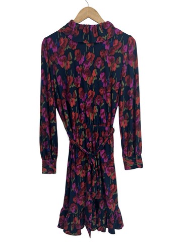 Ralph Lauren Purple Floral Ruffle Long Sleeve Wrap Dress Size 12 - Picture 2 of 4