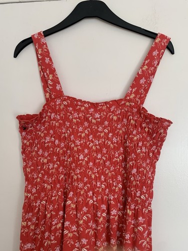Next New Floral Cotton Stretch Red Midi Dress Size 10 - Picture 5 of 6