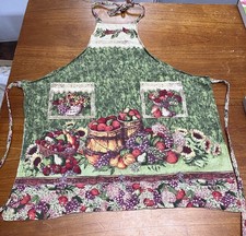Fruit  Flower Harvest Apron Cotton Kitchen Two Pockets Green