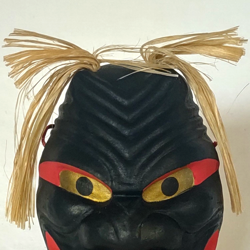 Japanese Vtg Mask Demon Devil Black Pottery Length 14cm 5.51" Wall Decoration - Picture 9 of 15