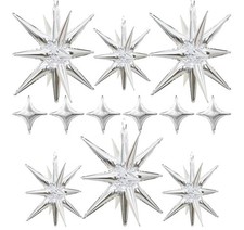 Silver Star Balloons 12pcs, 27/22 Inch Foil Star Explosion Balloons, Large Spike