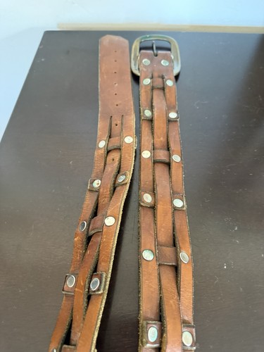 Vintage Unisex Braun Silber Leder Dornschließe Freizeit Taillengürtel 44 Zoll Lang - Bild 9 von 11