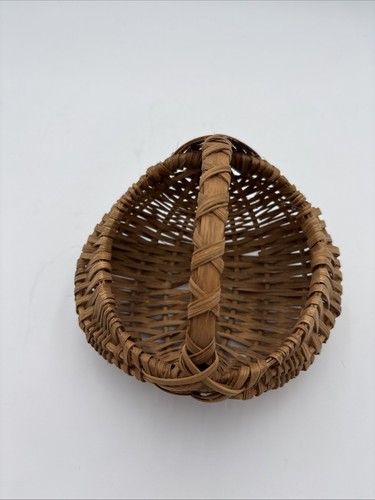 Primitive Woven Oak Splint EGG GATHERING BUTTOCKS BASKET Handle Small 7.25”x6”x5 - Picture 4 of 10