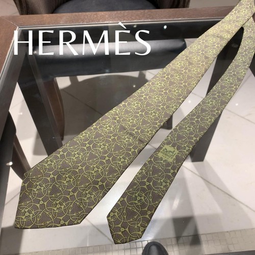 HERMÈS Hermes Krawatte, grün, Allovermuster, Herren S, Seide