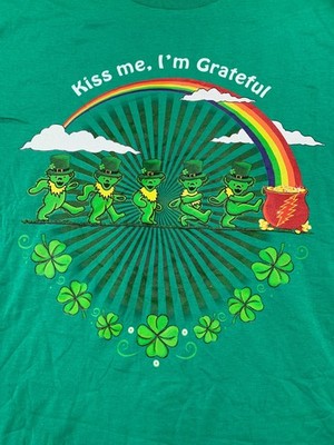 ''Kiss Me, I'm Grateful'' T-shirt Women 2XL Green Rainbow Clovers St. Patrick's