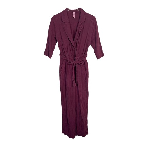 Amadi Anthro Trench Faux Wrap Cropped Jumpsuit Collared Wine MP Medium Petite - Picture 2 of 11