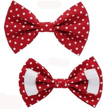 New Dogs Bow Tie DOG red dots  ACCESSORY Elastic Band slide in Handmade UK
