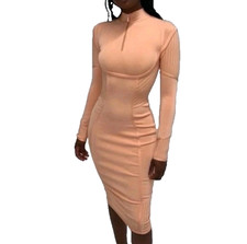House of CB Women Dana Bodycon Dress Long Sleeve M Women Peach Strech