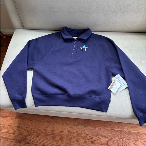 Vintage Havana NWT Star Stitch Henley Sweatshirt Navy Blue Polo Medium 10/12 - Picture 3 of 9