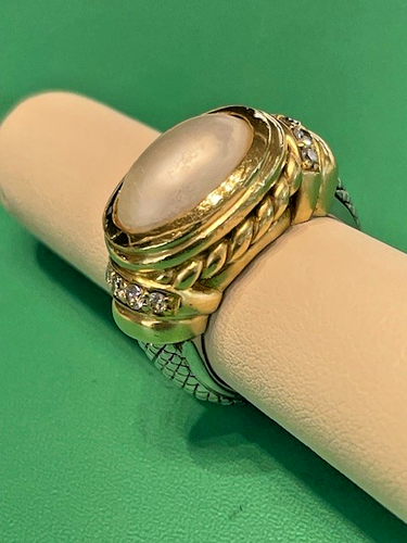 Pre-Owned Judith Ripka Two JR2 Sterling 18K Pearl Diamond Ring Sz 6 - Picture 2 of 11