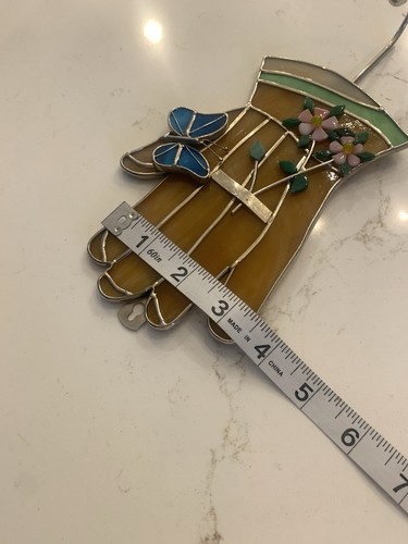 Buntglas Sonnenfänger Hand thront Schmetterling Blumen Wandhaken 6" - Bild 6 von 10