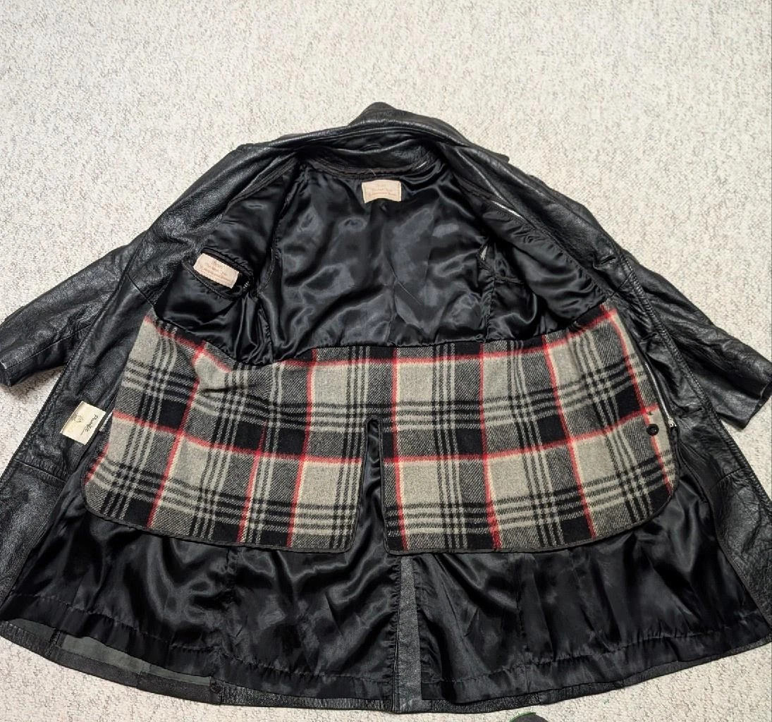 1970s vintage TRENCH COAT leather 38 double breasted BELTED black SHERLOCK image 6