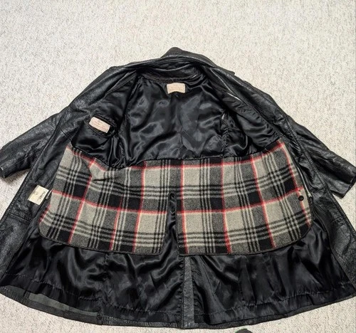 1970s vintage TRENCH COAT leather 38 double breasted BELTED black SHERLOCK image 6