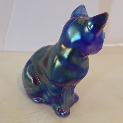Vintage Fenton irisierende Glas Katze handbemalt Blumen Kunst Figur signiert S Davis - Bild 5 von 22