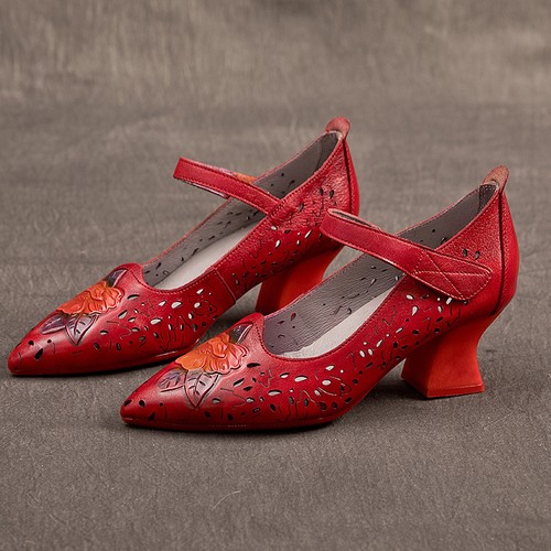 Scarpe da donna retrò in vera pelle stile etnico pelle di mucca comode bocca bassa - Foto 4 di 16