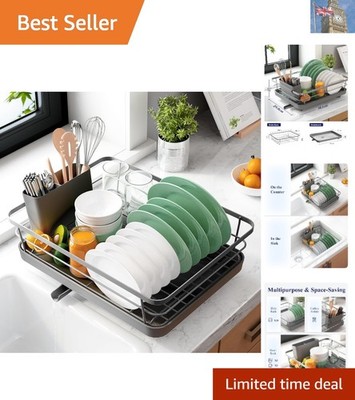 Stilvolles graues Geschirrtrockengestell - moderner Platzsparer aus Edelstahl für Utensilien