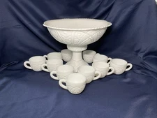 VTG Punch Bowl, Base, 11 Cups White Milk Glass McKee CONCORD USA