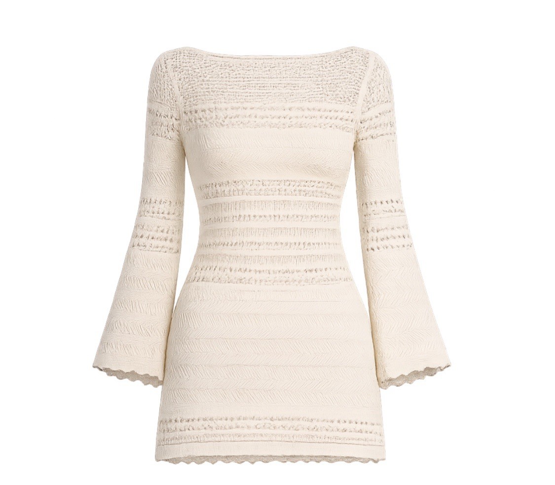 NWT Reformation India Open Knit Mini Dress Beige Medium