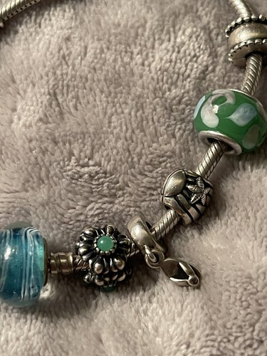 Pandora 925 Sterling Silver Bracelet "Toes in the Sand" w/ 10 Charms & Sparkle - Picture 4 of 6