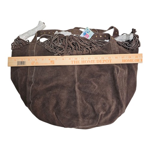 Raj Suede Brown Fringe BOHO Hippie Studded Straps Bag Handbag Sack NEW NOS READ - Picture 7 of 17