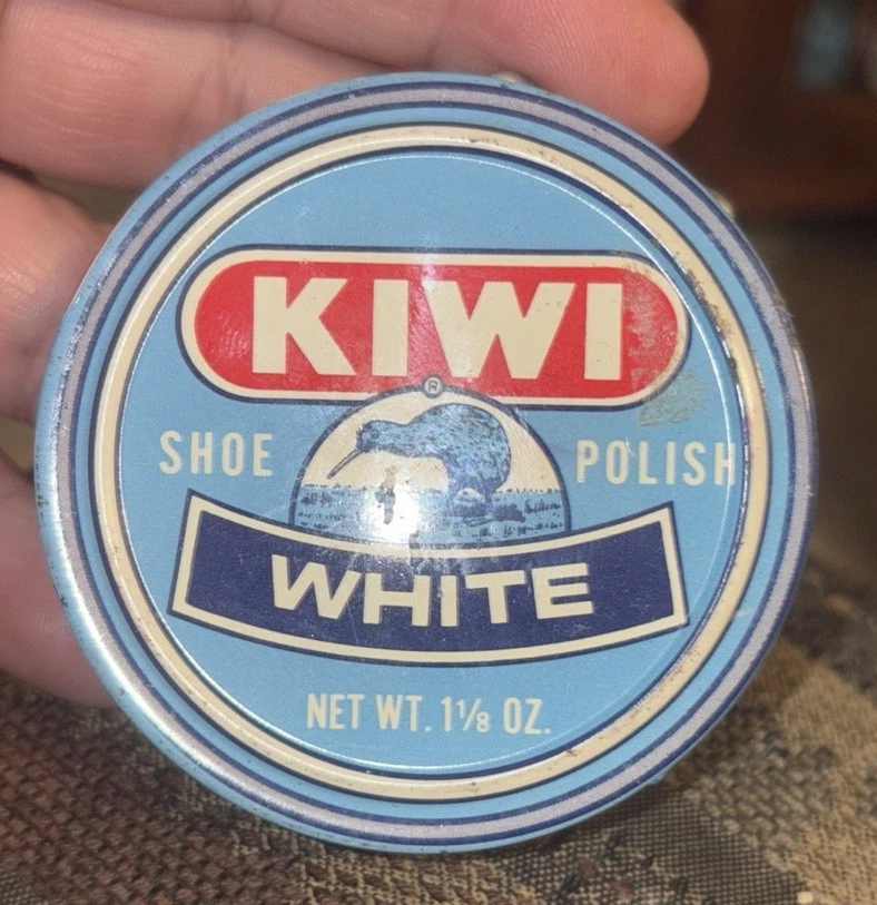 Pulidor de zapatos vintage Kiwi neutro marrón y blanco latas de 1 1/8 OZ Foto 3 de 4