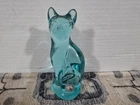 Rare Vintage Green Aqua Glass Fenton Cat 95 Limited Edition Anniversary