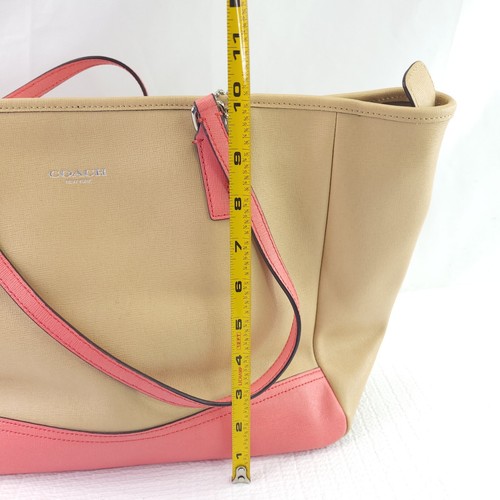 Coach Saffiano Sping Purse Tan Pink Hand Bag Top Handle Tote 23884 - Picture 10 of 12